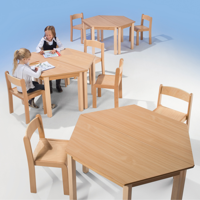 Trapeztisch mit Massivholzgestell und Schichtstoffplatte – Möbelwerk Niesky – Bild 2