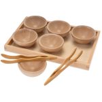 Sortiertablett aus Holz mit 6 Schalen & 2 Pinzetten