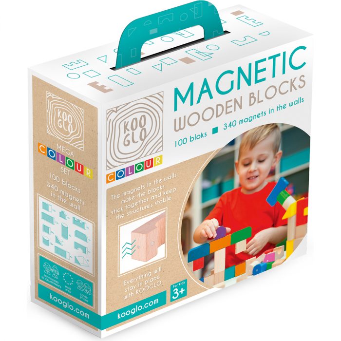 Kooglo magnetische Holzbausteine natur & farbig, 100-teilig – Bild 3