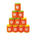 Dosenwurfspiel mit 10 Dosen und 2 Bällen