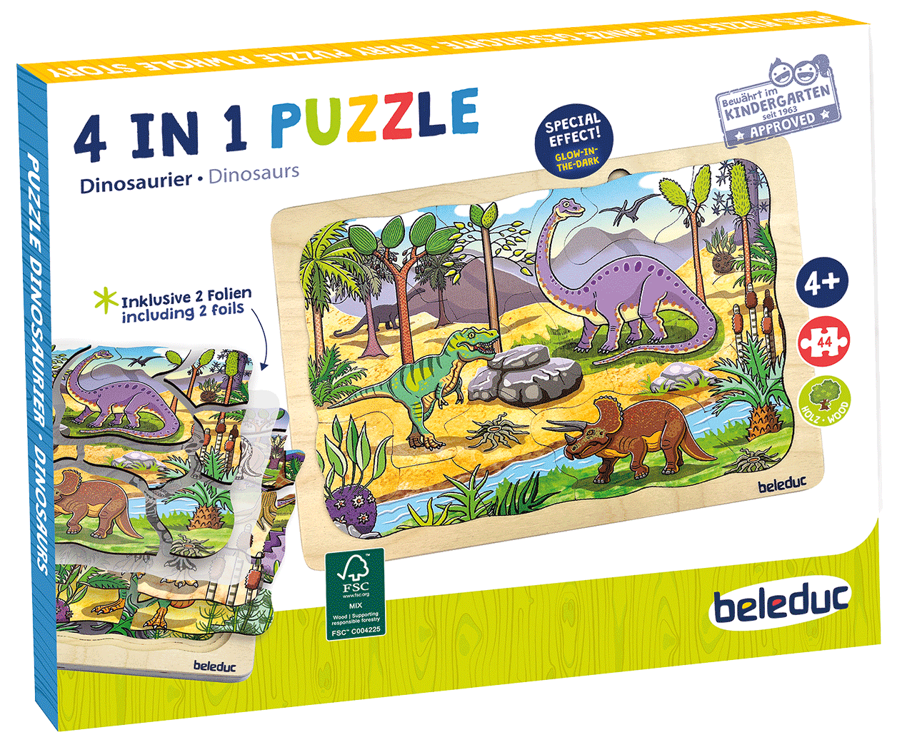 17062-Box-rgb.png Lagen-Puzzle „Dinosaurier“ – mit Glow-in-the-Dark von beleduc – Bild 1