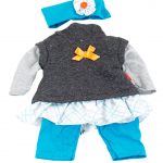 Puppenkleidung Kleid, Hose & Stirnband Blau/Grau – 38 cm