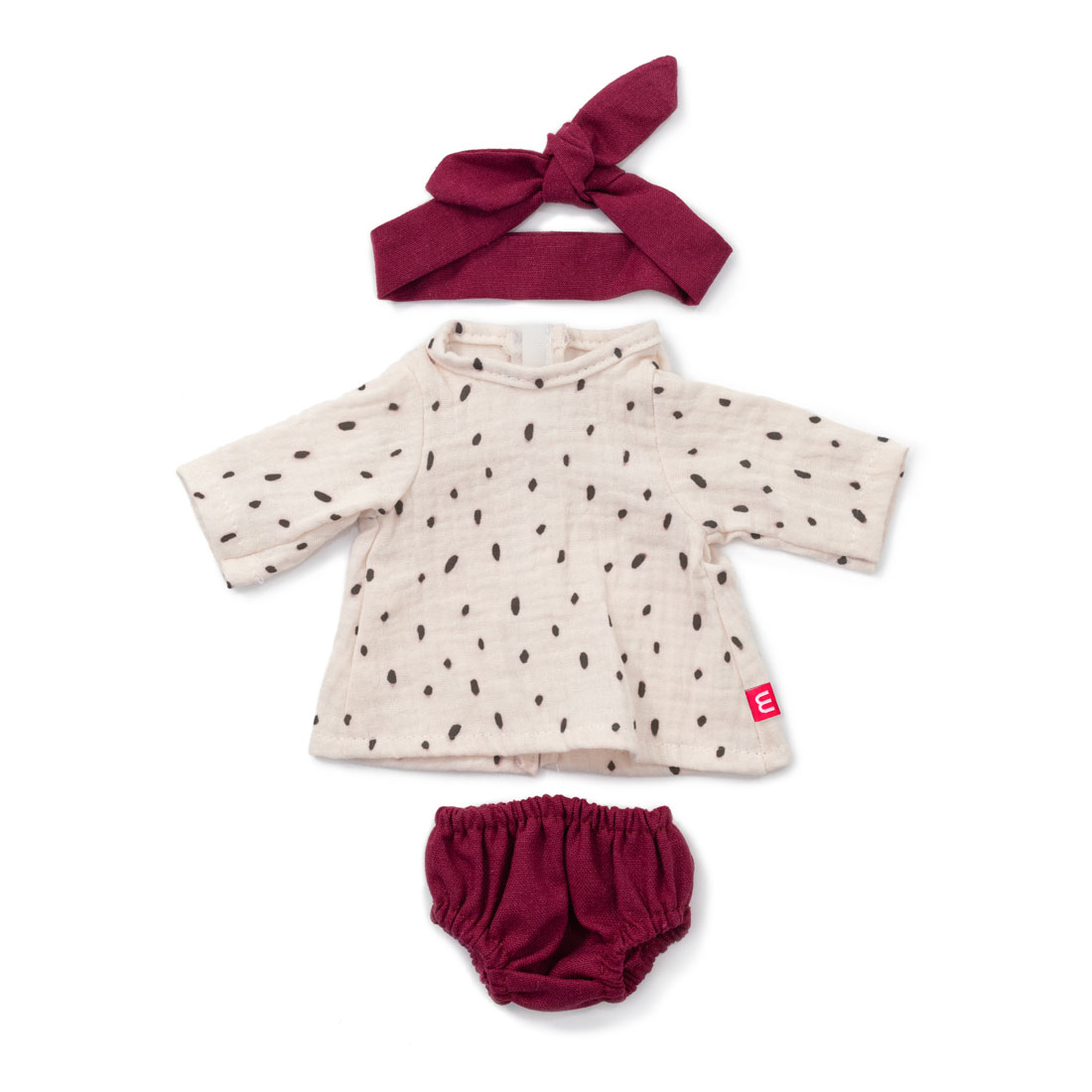 21098-6-puppenkleidung-Hose-Shirt-rotweiss.jpg Puppenkleidung Shirt, kurze Hose & Halstuch Rot/Beige – 38 cm – Bild 1