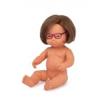 Puppe Mädchen mit Down-Syndrom und Brille 38 cm