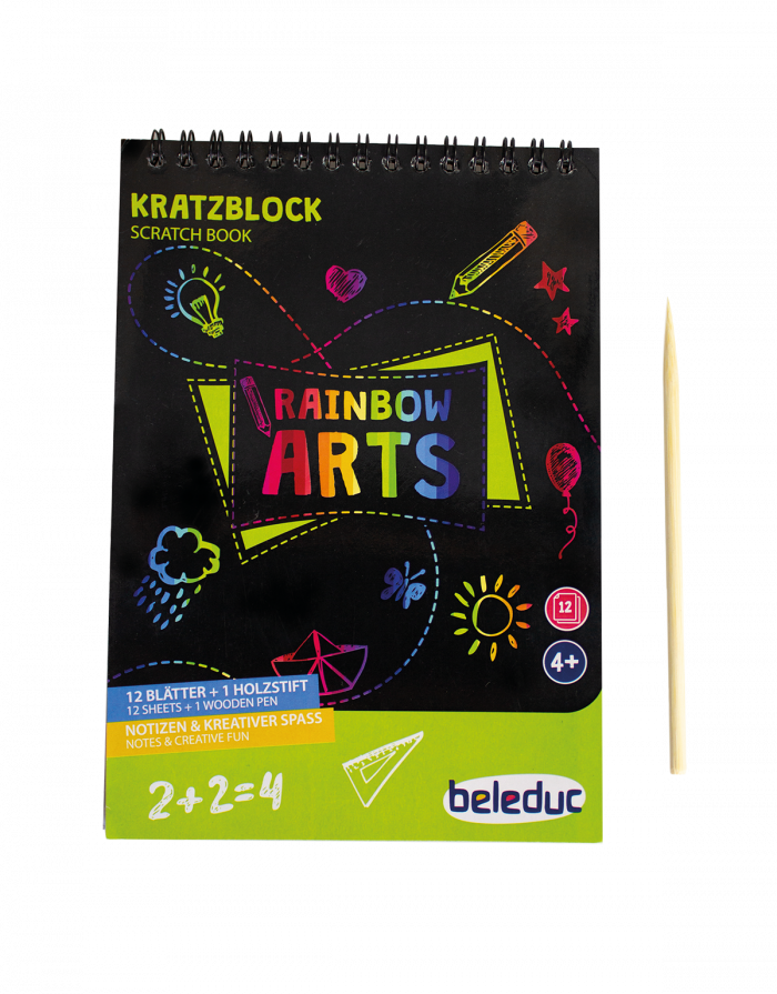 Kratzblock „Rainbow Arts“ – 12 Seiten mit Holzstift – Bild 2