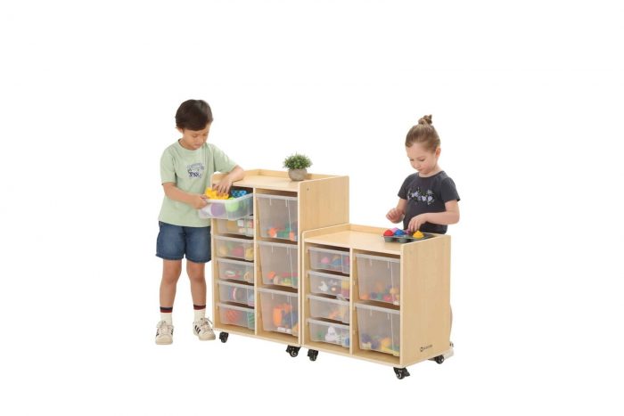 Mobiles Regal mit 2 Reihen, 4 kleine und 2 große Boxen – Bild 2