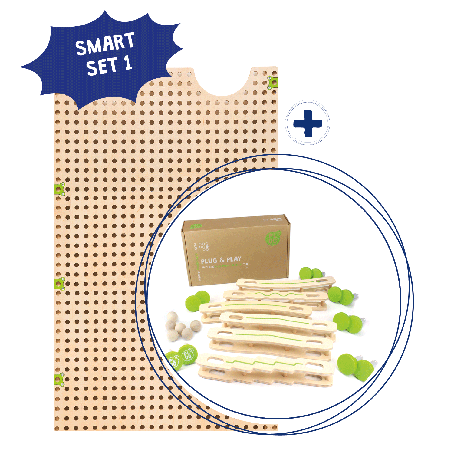 92359-smart-set-1-rgb.png Plug It Smart Kugelbahn-Set besteht aus: Basis-Platte + Kugelbahn-Set – Bild 1