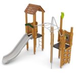 Spielturm mit Rutsche, Kletterwand, Hangel- und Sprossenleiter