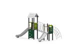 Spielturm-Anlage mit 2 Rutschen, Netzbrücke, Bogennetzleiter und Kletterwand – Bild 3