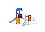 Spielturm-Anlage mit 2 Rutschen, Netzbrücke, Bogennetzleiter und Kletterwand