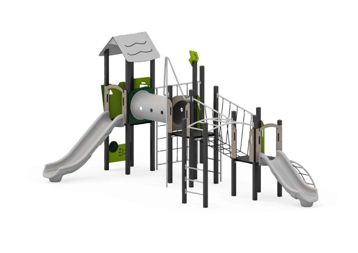 Spiel- und Kletteranlage mit Rutschen, Kriechtunnel, Kletterwand und Spielwände – Bild 3