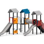 Spielanlage mit 2 Rutschen, Treppe, Kriechtunnel, Kletterwand und Spielwände