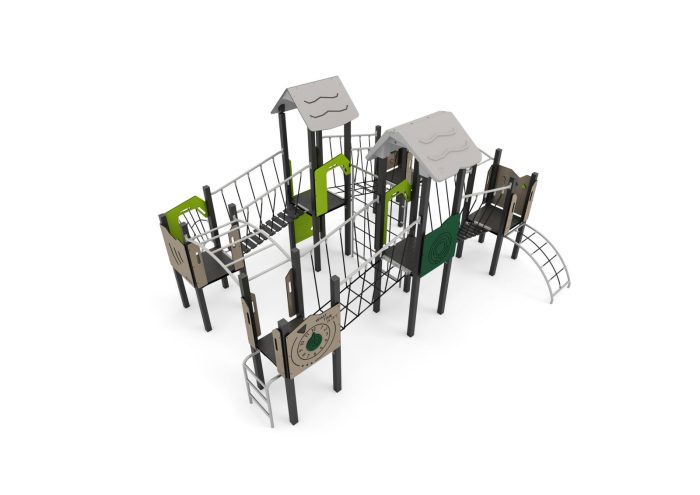 Kletter-Spielanlage mit Brücken, Leitern, Kletterwand und Spielwände – Bild 3