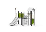 Spielturm mit Doppelrutsche, Plankenbrücke, Kletterwand und Kletternetz – Bild 3