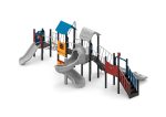 Große Spielanlage mit Doppelrutsche, Spiralrutsche, Planken & Netzbrücken und Kletterelementen