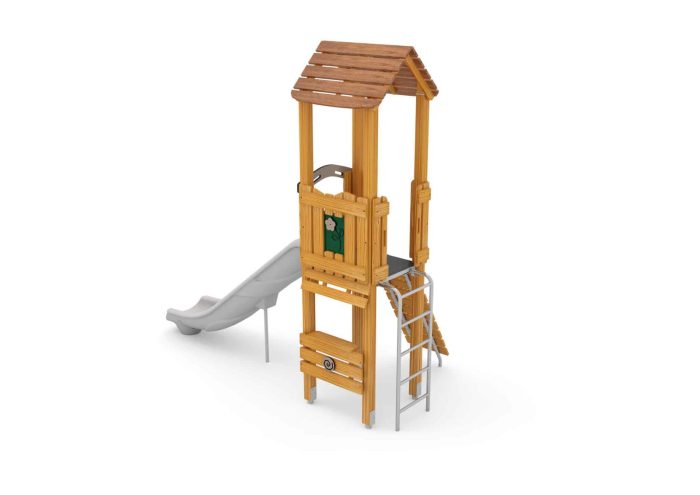 Spielturm mit Rutsche, Spielwänden und Kletterwand – Bild 2