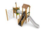 Spielturm mit Rutsche, Kriechtunnel, Kletternetz und Spielwände