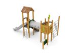 Spielturm mit Rutsche, Kriechtunnel, Kletternetz und Spielwände – Bild 2