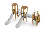 Spielturm mit 2 Rutschen, Netzbrücke, Kriechtunnel und Aufstieg