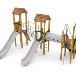 Spielturm mit 2 Rutschen, Netzbrücke, Kriechtunnel und Aufstieg