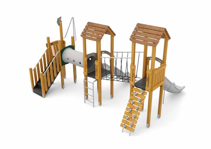 Spielturm mit 2 Rutschen, Netzbrücke, Kriechtunnel und Aufstieg – Bild 2
