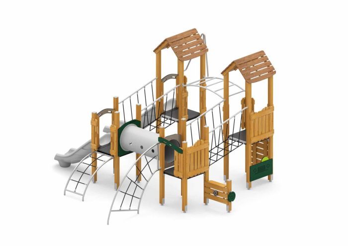 Spielturmanlage mit Rutschen, Netzbrücke, Kriechtunnel und Kletter- und Spielwände – Bild 2