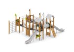 Große Spielanlage mit Rutschen, Spielwänden, Kriechtunnel und Kletterelementen
