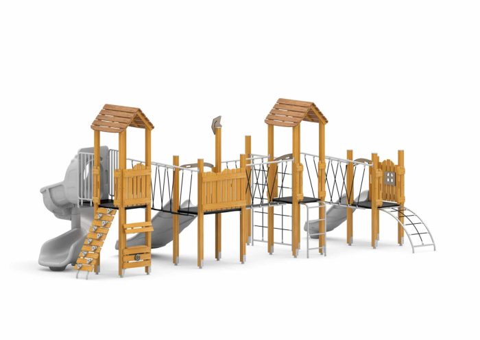 Spielplatzanlage mit Rutschen, Spiralrutsche, Brücken und Kletterelementen – Bild 2