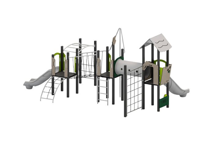 Spiel- und Kletteranlage mit Rutschen, Kriechtunnel, Kletterwand und Spielwände – Bild 2